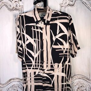 Men’s Cubavera Tropical Print Black and Cream Short Sleeve Button Down Shirt S/M